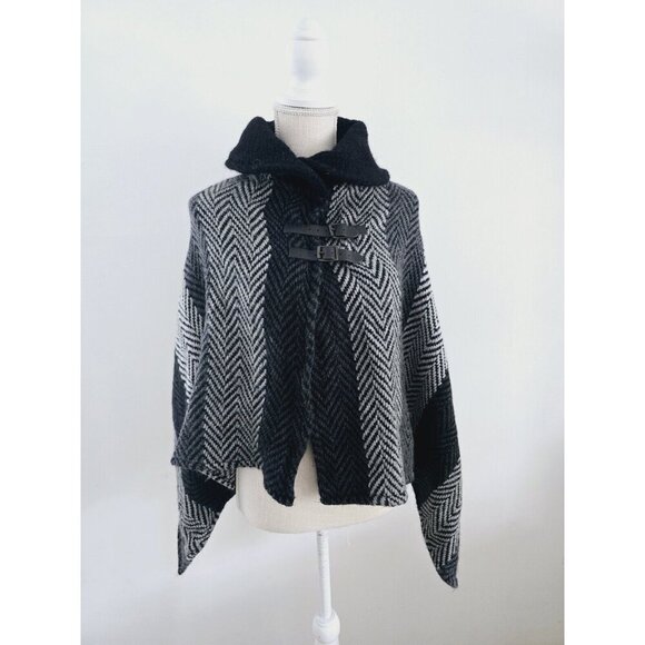 John Branigan Weavers Ireland Wool Herringbone Shawl Poncho Cape Capelet OS S - Picture 1 of 8